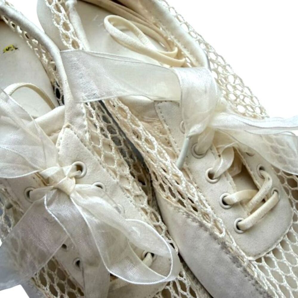 VIVAIA Cristina Sneakerina Square-Toe Lace-Up Mesh Ballet Flats Size EU37/US 6.5 - Picture 9 of 11